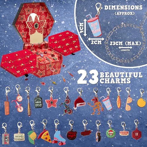 Stranger Things Calendario Adviento 2023 para Niñas - Joyería con Pulsera de Dijes - Regalos para Niñas, Navidad