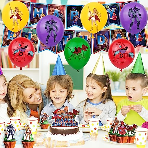 Suministros de fiesta de cumpleaños 30 unidades de Masters of the Universe Balloons Birthday Decorations Set Includes Happy Birthday Banner Cake Topper Cupcake Toppers Balloons for Kids Birthday