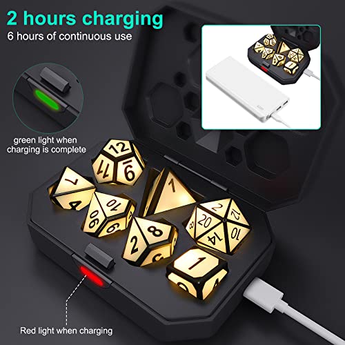 Sunswendi 7 Dados Iluminados, Juego de Dados D&D para Mazmorras y Dragones, Juego de Dados poliédricos DND con Caja Recargable, Juego de Dados LED Brillantes para Juegos de rol