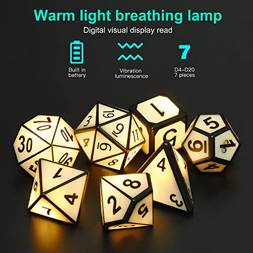 Sunswendi 7 Dados Iluminados, Juego de Dados D&D para Mazmorras y Dragones, Juego de Dados poliédricos DND con Caja Recargable, Juego de Dados LED Brillantes para Juegos de rol