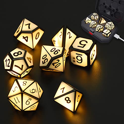 Sunswendi 7 Dados Iluminados, Juego de Dados D&D para Mazmorras y Dragones, Juego de Dados poliédricos DND con Caja Recargable, Juego de Dados LED Brillantes para Juegos de rol