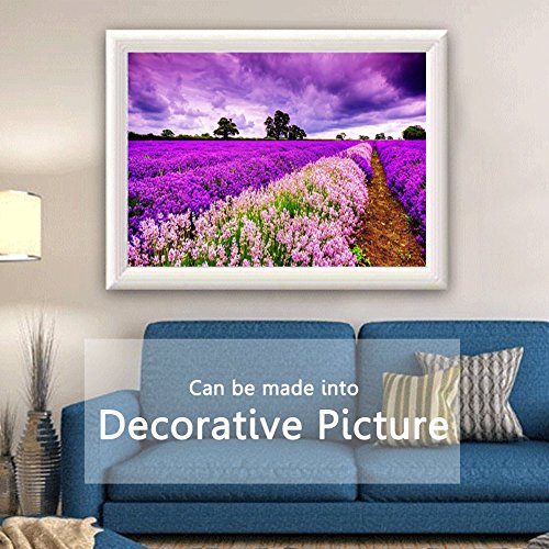 Superpower® Romántico 1000 Piezas Púrpura Cielo Provenza Flor de Lavanda Mar Flores Campo Atardecer Puesta de Sol Paisaje Adultos Juegos Pintura al óleo Puzzles de Piso de Madera