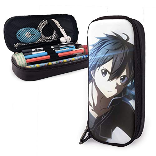 Sword Art Online Kirigaya Kazuto - Estuche para lápices de piel con cremallera de gran capacidad, organizador de almacenamiento para estudiantes