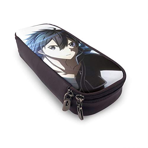 Sword Art Online Kirigaya Kazuto - Estuche para lápices de piel con cremallera de gran capacidad, organizador de almacenamiento para estudiantes