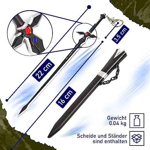 Swords and more Sword Art Online Dark Repelser,Abrecartas con forma de espada de Kirito con funda y soporte, acero inoxidable de alta calidad, espada en miniatura, regalo coleccionistas y fans, negro