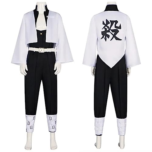 SZYDM Demon Slayer Anime Shinazugawa Sanemi Cosplay Disfraz, Kimetsu No Yaiba Peluca Capa Kimono Cardigan Conjunto completo Halloween Comic Juego Fiesta Uniforme,Blanco,L