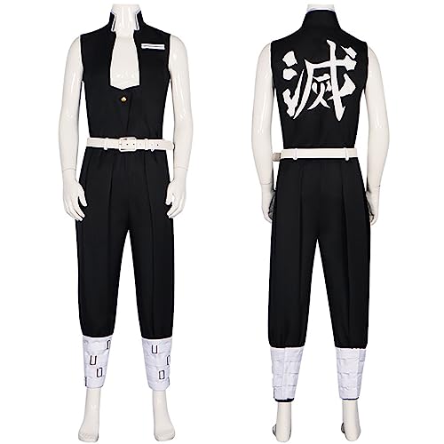 SZYDM Demon Slayer Anime Shinazugawa Sanemi Cosplay Disfraz, Kimetsu No Yaiba Peluca Capa Kimono Cardigan Conjunto completo Halloween Comic Juego Fiesta Uniforme,Blanco,L