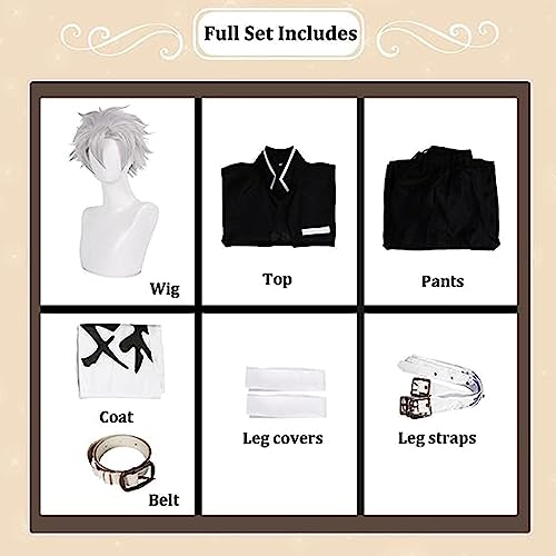 SZYDM Demon Slayer Anime Shinazugawa Sanemi Cosplay Disfraz, Kimetsu No Yaiba Peluca Capa Kimono Cardigan Conjunto completo Halloween Comic Juego Fiesta Uniforme,Blanco,L