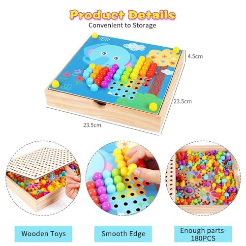 Tablero de Mosaicos Infantiles, Juguetes de Mosaico con 5 Engranaje, Tablero de Coincidir Colores con 180 Botones y 10 imágenes, Button Art Toys para Niños Pequeños para Niños De 3 4 5 Años