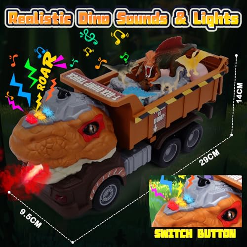 Tacobear Camión Transportador Dinosaurios Juguetes Niños 3 4 5 6 Años con Niebla de Agua Luz y Sonido Tapete de Juego Figuras Dinosaurios Coches Juguete Regalo para Niño 3-8 Años