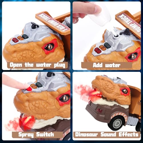 Tacobear Camión Transportador Dinosaurios Juguetes Niños 3 4 5 6 Años con Niebla de Agua Luz y Sonido Tapete de Juego Figuras Dinosaurios Coches Juguete Regalo para Niño 3-8 Años