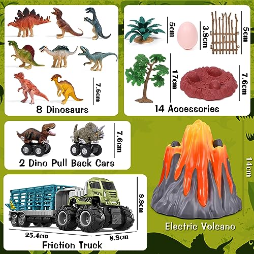 Tacobear Dinosaurios Juguetes 3 4 5 6 7 8 Años Niño Dinosaurios Volcán con Niebla de Agua Luz y Sonido Camión Transportador Figuras de Dinosaurios Coches Juguete Regalo para Niños