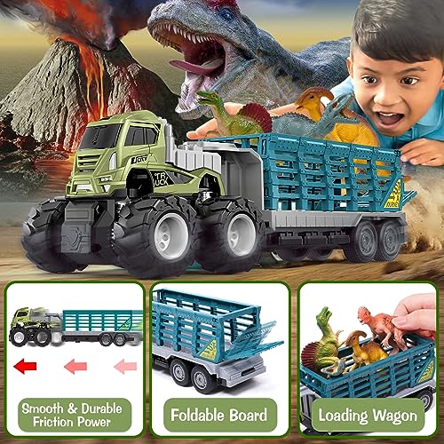 Tacobear Dinosaurios Juguetes 3 4 5 6 7 8 Años Niño Dinosaurios Volcán con Niebla de Agua Luz y Sonido Camión Transportador Figuras de Dinosaurios Coches Juguete Regalo para Niños