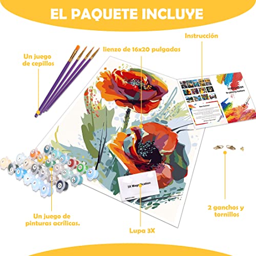 TAHEAT Kits de pintura por números para adultos, niños, personas mayores, principiantes, acrílicos, kits de pintura al óleo de bricolaje, patrón de rosas, 16 x 20 pulgadas sin marco