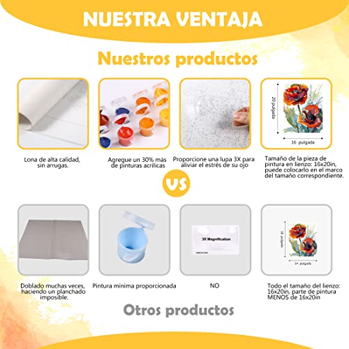 TAHEAT Kits de pintura por números para adultos, niños, personas mayores, principiantes, acrílicos, kits de pintura al óleo de bricolaje, patrón de rosas, 16 x 20 pulgadas sin marco