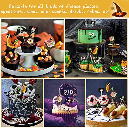 TANCUDER 48 PCS Topper Cupcake de Pirata con 4 Patrones Topper de Pastel de Bandera de Temática Pirata Palillos Decorativos de Piratas de Halloween para Tarta Comida de Fiesta Cumpleaños Halloween