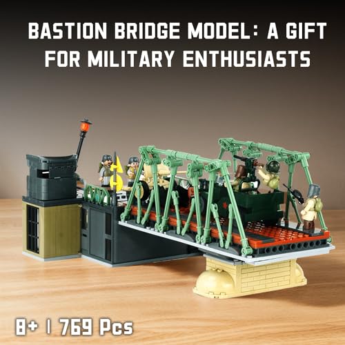 Tarcury WW2 Set de Bloques de Construcción Bastion Bridge, 769 PCS Set del Ejército con 8 Soldados de Juguete, Vehículos Militares y Artillería, Regalo de Juguete Ideal para Niños y Adultos