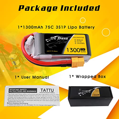 tattu 1300 mAh 11.1 V 75 C 3S1P Lipo Batería Pack con XT60 Conector para UAV Drones FPV Racing Quadcopters Avión como TBS Gemini, IRC Vortex, lumenier QAV250/210 charpu Edition/qav180, zmr250, Align