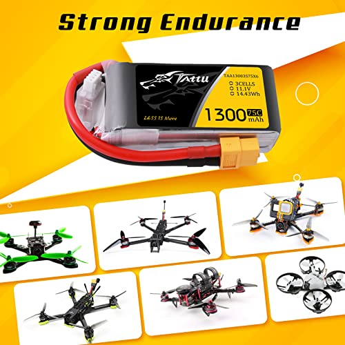 tattu 1300 mAh 11.1 V 75 C 3S1P Lipo Batería Pack con XT60 Conector para UAV Drones FPV Racing Quadcopters Avión como TBS Gemini, IRC Vortex, lumenier QAV250/210 charpu Edition/qav180, zmr250, Align