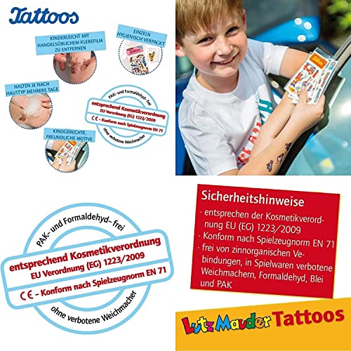 Tatuajes para niños como obsequio, regalo o juego, bomberos, ponis, policía, caballero, animales, etc. Pegatinas para niños cumpleaños infantiles, cumpleaños, patrones: ponis (15 tatuajes)