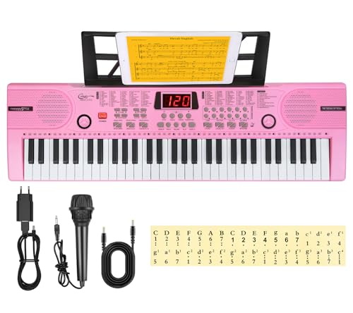 Teclado de piano electrónico de 61 teclas, con acompañamiento automático, portátil, digital, con soporte y micrófono, regalo para niños y niñas