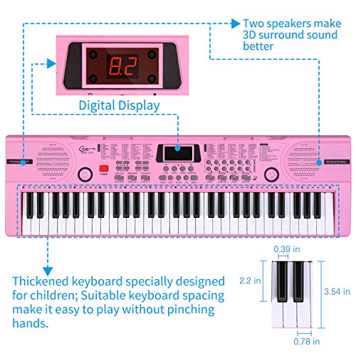 Teclado de piano electrónico de 61 teclas, con acompañamiento automático, portátil, digital, con soporte y micrófono, regalo para niños y niñas