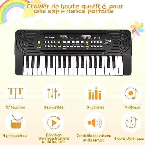 Teclado de Piano para Niños/Principiante con micrófono, Shayson 37 Teclas Multifunción Portátiles Tastiera per Pianoforte per Bambini, Educativi Música Digital Educativa Compleanno Regalo, Negro