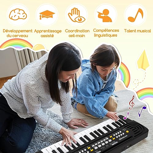 Teclado de Piano para Niños/Principiante con micrófono, Shayson 37 Teclas Multifunción Portátiles Tastiera per Pianoforte per Bambini, Educativi Música Digital Educativa Compleanno Regalo, Negro