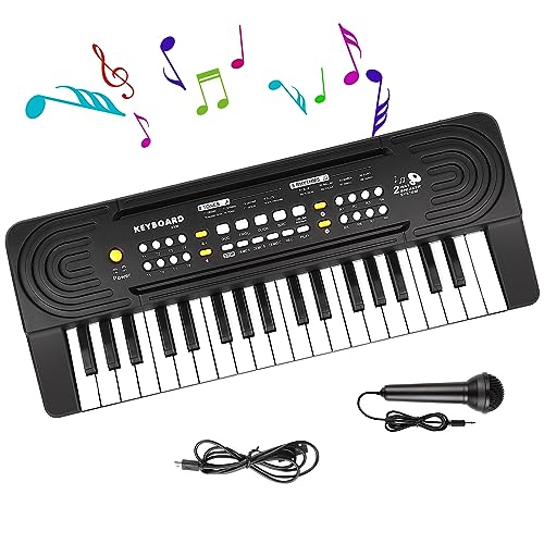 Teclado de Piano para Niños/Principiante con micrófono, Shayson 37 Teclas Multifunción Portátiles Tastiera per Pianoforte per Bambini, Educativi Música Digital Educativa Compleanno Regalo, Negro