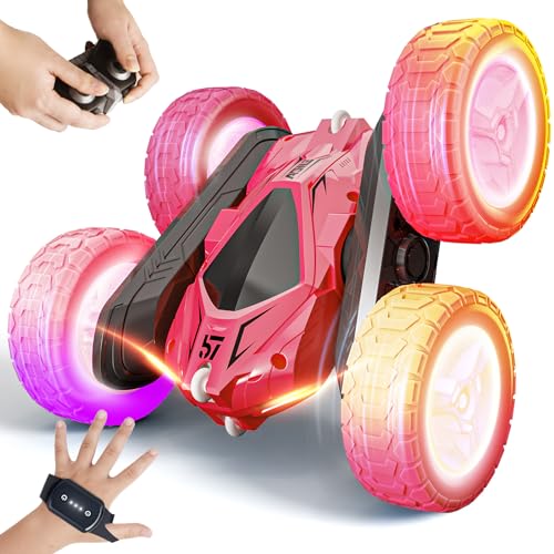 Tecnock 2023 Nuevo Coche teledirigido con 360° Flip Stunt Racing Auto 2.4GHz Control Manual 4WD In/Outdoor RC Car LED Intermitente Coche Juguete 3 4 5 6 7 8 + años Recargable para niños niñas Regalo