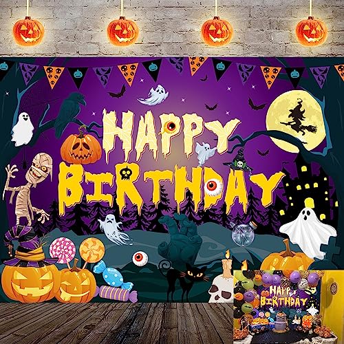 Telón de Fondo de Halloween para fotografía de Halloween, Calabaza, Caramelo, Fantasma, Castillo Espeluznante, Pancarta de Fiesta para niños, Feliz cumpleaños, decoración de Fiesta de Halloween