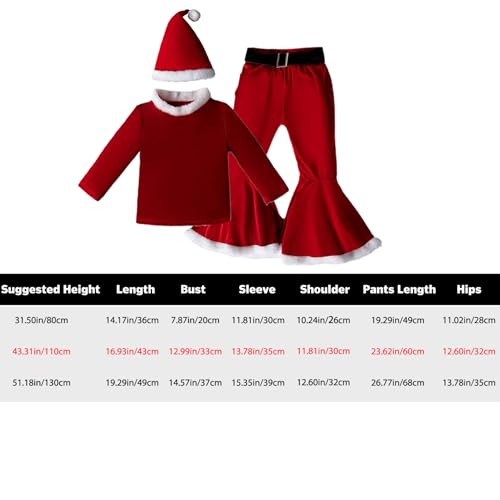 Tenue de Noël pour filles Tenue de Noël pour bébés filles 3 pièces/ensemble Costume de Père Noël avec pantalon évasé à manches longues et chapeau Costume de Père Noël Costume d'elfe 43,3 pouces