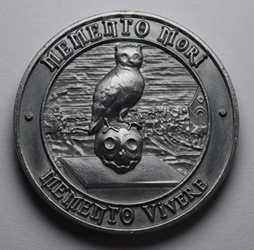 The Commemorative Coin Company MEMENTO MORI/VIVERE - Moneda de plata antigua en cápsula, búho, muerte, estoica, reflexión, estoicismo