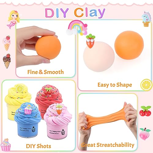 Thedttoy 10 Kits de Fluffy Butter Slime para niñas niños, Incluye Abalorios de Limo de Helados de Frutas, etc, súper elástico y Antiadherente, Juguete para aliviar el estrés Cumpleaños Navidad Regalo