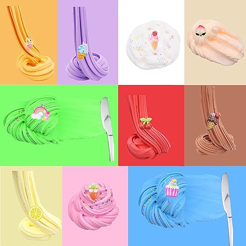 Thedttoy 10 Kits de Fluffy Butter Slime para niñas niños, Incluye Abalorios de Limo de Helados de Frutas, etc, súper elástico y Antiadherente, Juguete para aliviar el estrés Cumpleaños Navidad Regalo