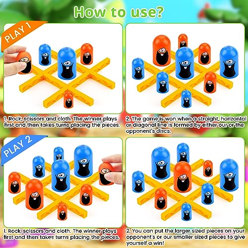 Tic TAC Toe Juego Set,ACTOYS Big Eat Small Tic TAC Toe,Juegos Mesa De Padres E Hijos Interactivo,Azul Naranja Gobblet Gobblers Juego De Mesa para La Familia