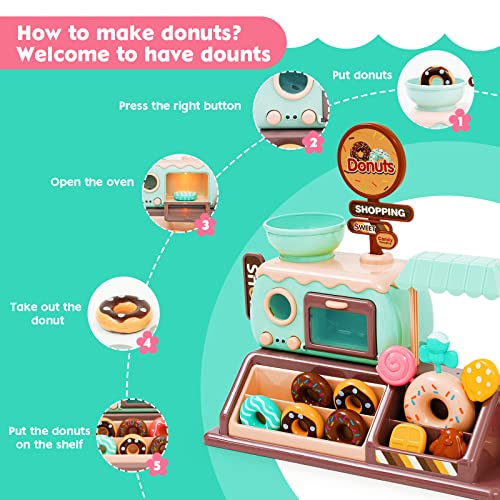 Tienda de Donuts con Microondas para Niños, Juego de Juguete de rol de Donuts con Música, Juguete de Postres y Caramelos, Regalos de Juguete de Cocina para Niños