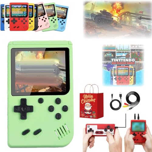 Tiny Tendo Handheld Game Console -Consola de Juegos portátil Retro -Consola de Juegos con 400 Juegos Clásicos del FC, Compatible con Conexión de TV y Dos Jugadores- Verde