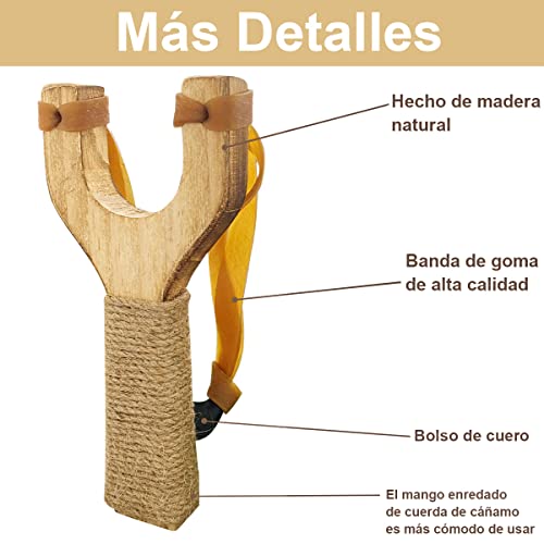 Tirachinas de Madera con Cuerda de Cáñamo, Tiragomas de Madera Aire Libre, Tirachinas para Cazar, Lanzador de Madera Hechas a Mano de Alta Velocidad para Juegos De Catapulta (Con Cuerda de Cáñamo)