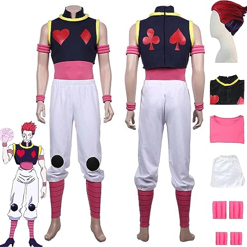 Tjmiaohao Anime Hunter x Hunter Hisoka Cosplay Traje de juego de rol Uniforme Top Pantalones Conjunto completo Halloween Carnaval Fiesta Traje con peluca para hombres Niños (S)