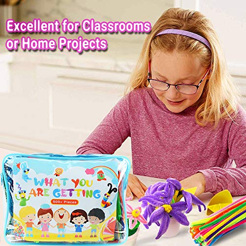 TOLOYE Manualidades Niños 5 6 7 8 Años, Juego de Manualidades, Pipe Cleaners Crafts Set, Limpiadores de Pipa Chenilla y Pompoms con Wiggle Eyes y Craft Sticks, Juego Creativo Regalo para Niñas Niño