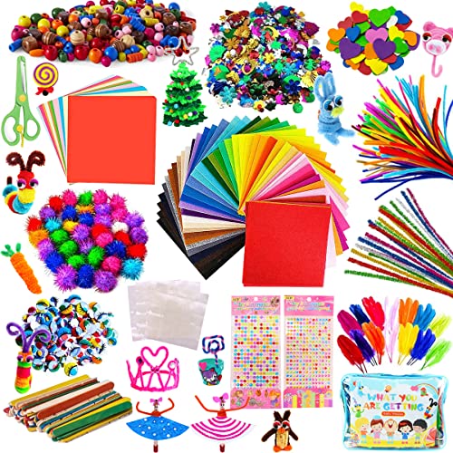 TOLOYE Manualidades Niños 5 6 7 8 Años, Juego de Manualidades, Pipe Cleaners Crafts Set, Limpiadores de Pipa Chenilla y Pompoms con Wiggle Eyes y Craft Sticks, Juego Creativo Regalo para Niñas Niño