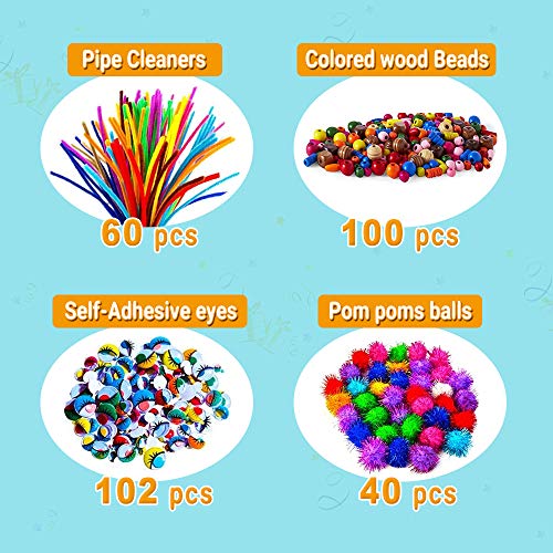 TOLOYE Manualidades Niños 5 6 7 8 Años, Juego de Manualidades, Pipe Cleaners Crafts Set, Limpiadores de Pipa Chenilla y Pompoms con Wiggle Eyes y Craft Sticks, Juego Creativo Regalo para Niñas Niño