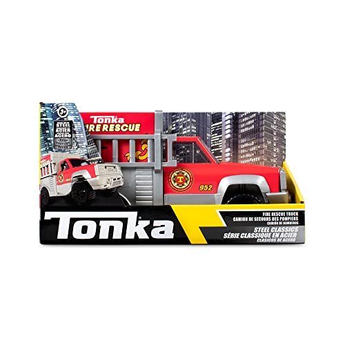 Tonka Steel Classics Camión de Rescate, camion de emergencias para niños, vehículos de Juguete para Juego Creativo, Desarrollo de Las Habilidades motrices, Rojo, para niños y niñas a Partir de 3 años