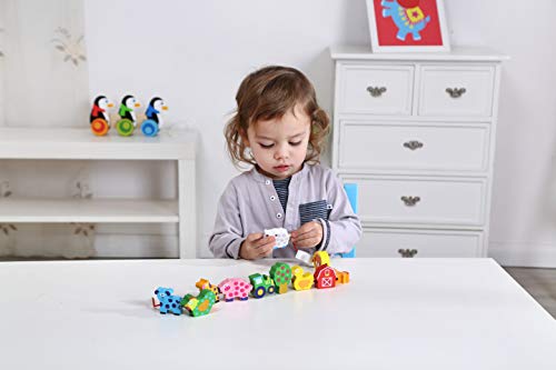 Tooky Toy Granjita para Enhebrar Juguete De Madera Colorido Educativo y Creativo con 12 Figuras para Estimular la Creatividad y las Habilidades Motoras Finas Para Niños y Niñas +12 Meses