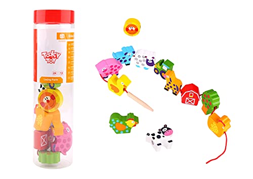 Tooky Toy Granjita para Enhebrar Juguete De Madera Colorido Educativo y Creativo con 12 Figuras para Estimular la Creatividad y las Habilidades Motoras Finas Para Niños y Niñas +12 Meses