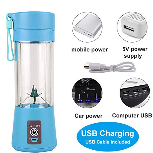 Topspitgo Mini licuadora portátil, Mezclador de Frutas de tamaño Personal Eléctrico USB Taza de exprimidor Recargable Máquina de Mezcla de Frutas Baby Travel 380ml, Six Blades