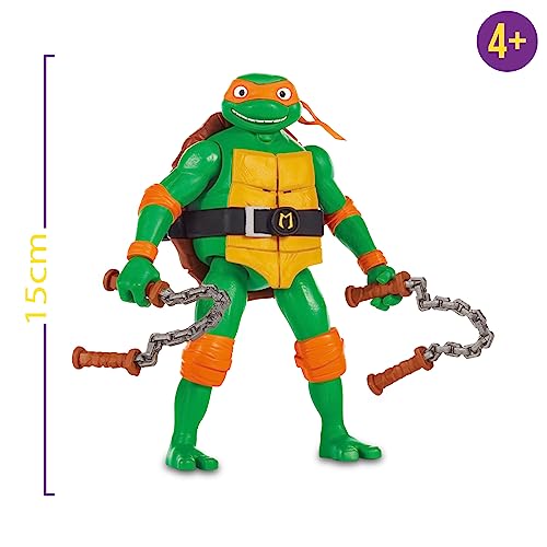 TORTUGAS NINJA - Michelangelo Figura de Acción Deluxe con Sonidos y Frases Personaje de Película Caos Mutante, 4 Muñecos coleccionables, Fans, niños y niñas +4 años, Famosa (TU800300)