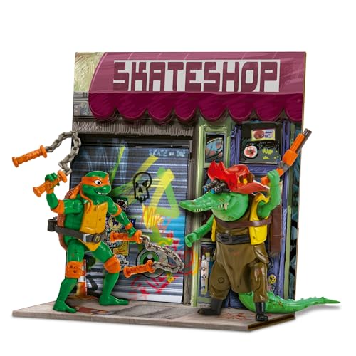 TORTUGAS NINJA - Michelangelo Vs. Leatherhead Movie Face Off 2 Pack, Figuras de Acción Articuladas 12 cm, Personajes de Película Caos Mutante, Accesorios de Combate, para niños y niñas Desde 4 Años