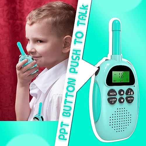 Tosaju Walkie-Talkie para niños batería Recargable Rango de Radio 3 kilómetros 16 Canales Vox escanea Aventuras al Aire Libre, Camping, Senderismo 2 Juegos Walkie-Talkie Azul